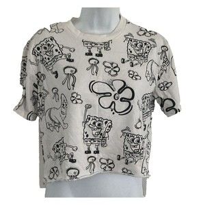 Nickelodeon SpongeBob SquarePants Women's Crop T-Shirt Size M White Black Top